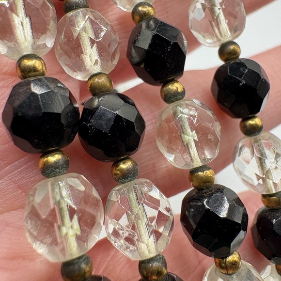 Vintage Long Gold Filled Faceted French Jet and Clear Crystal Beaded Necklace - Picture 6 of 7